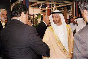 His Royal Highness Ruler of United Arabs Emirates sheik Mohamed Ben Zayed Al-Nahayan shaking hands with George M. Sfeir, CEO of Technical Industries Inc.